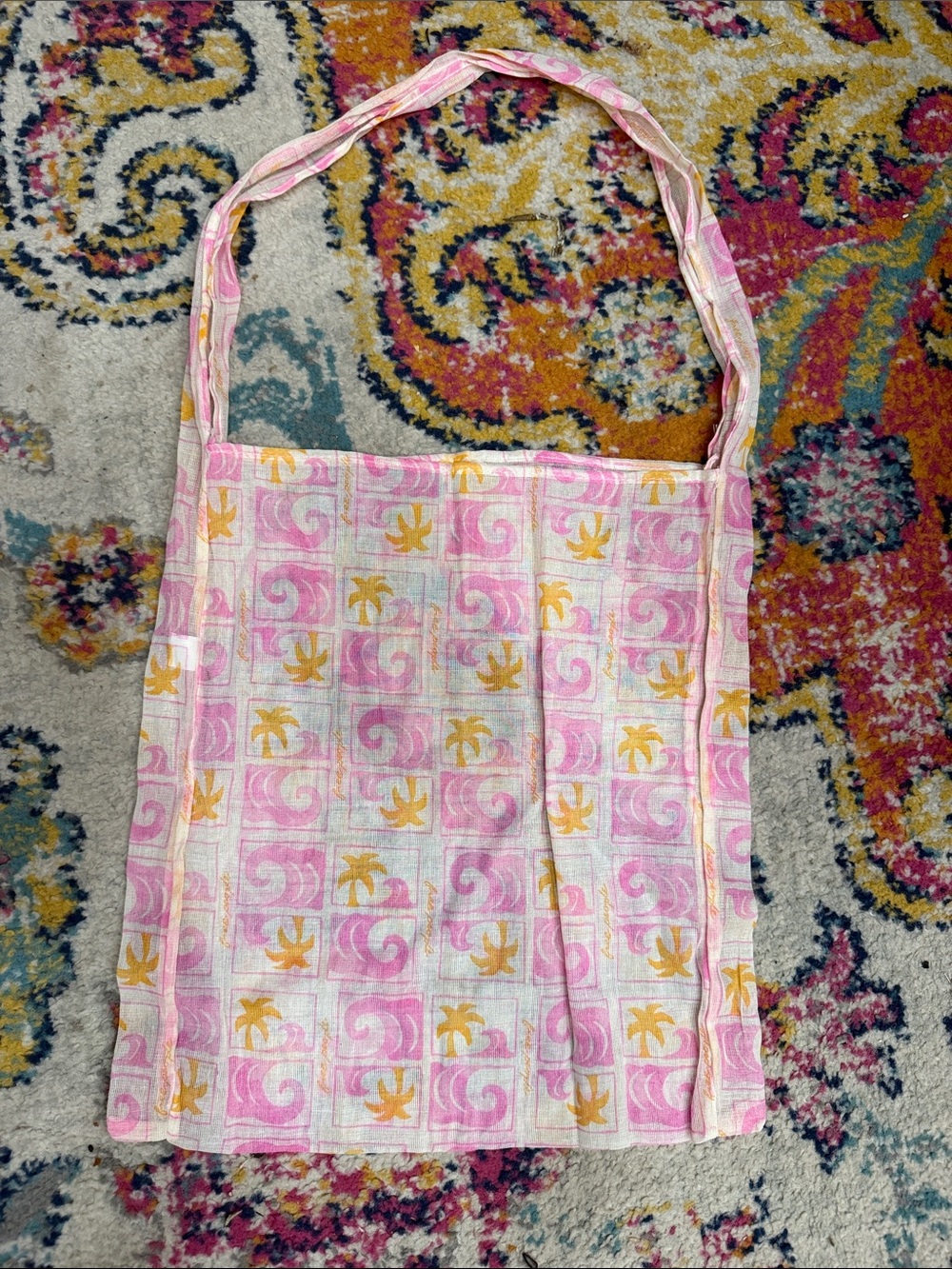 Free People Pink & Yellow Patterned Tote Bag